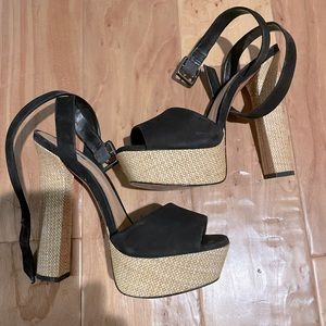 Schutz Amatista Platform Sandal Black Suede Size 8.5